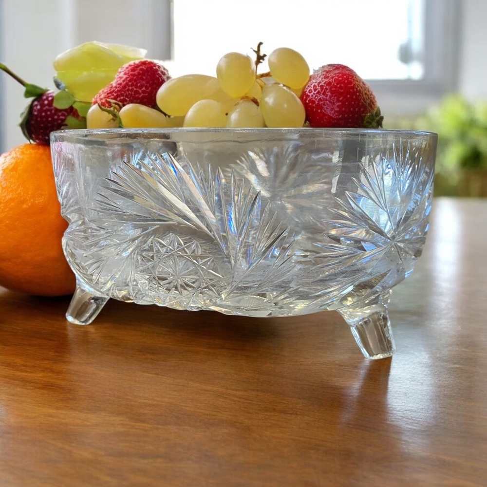 Antique American Brilliant Cut Glass Footed Bowl Pinwheel Star
